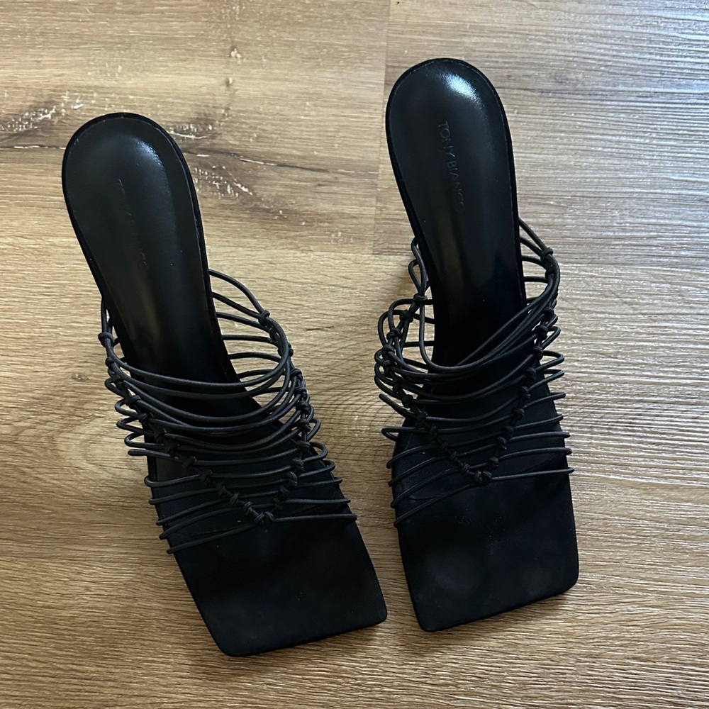 Tony Bianco Black Strappy Square-Toe Heels